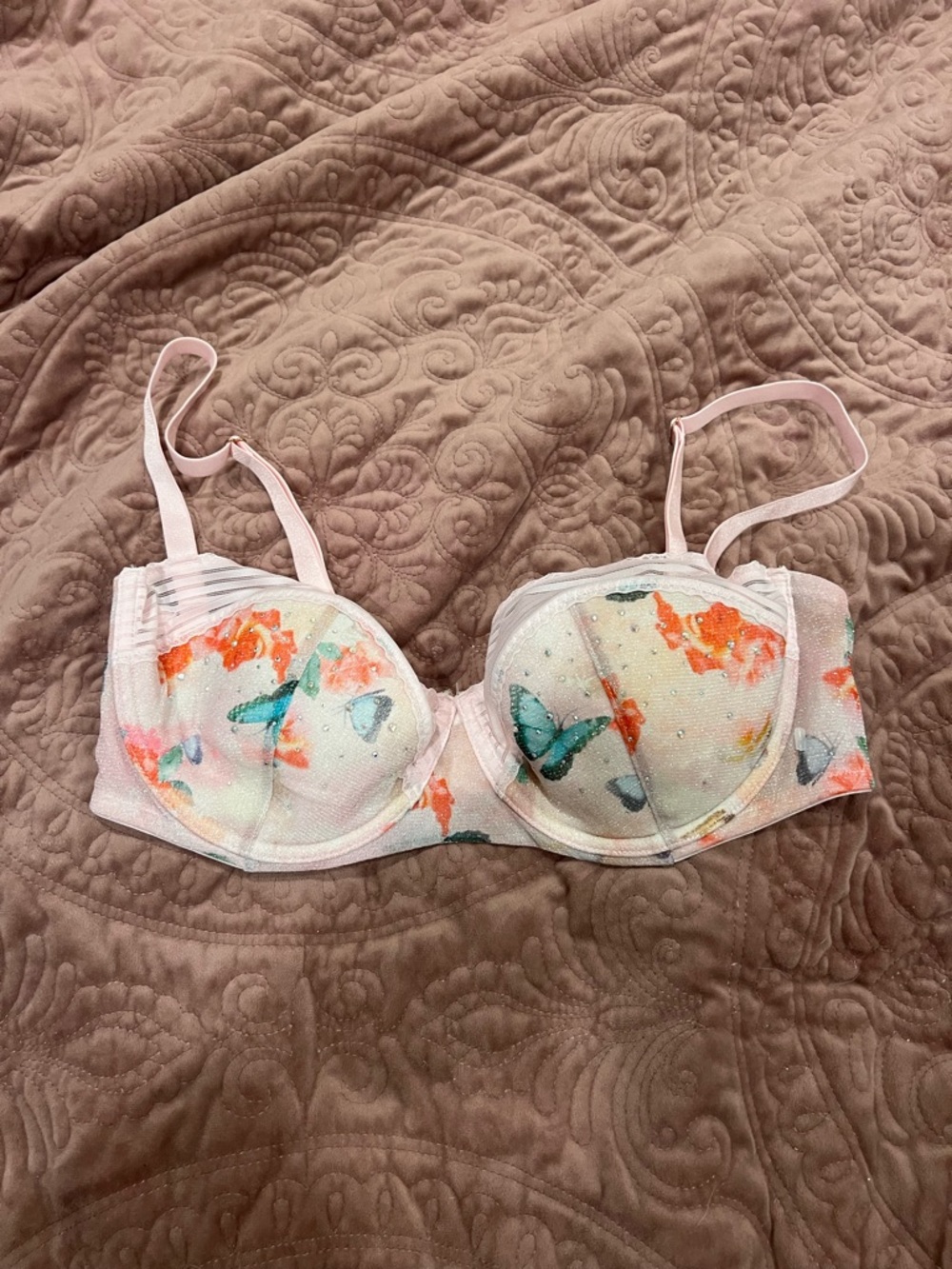 Savage X Fenty Pink Floral & Butterfly Underwire Bra